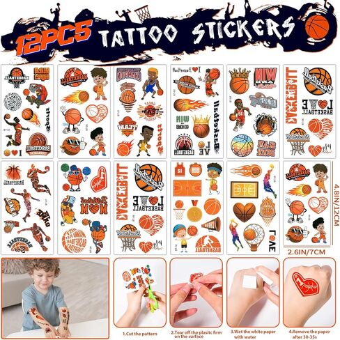 12 Set Basketball Party Favors Sports Birthday Supplies Drawstring Backpack Tattoo Sticker Toy Team Gift Adult Goodie Bag Stuffers Basketball Themed Party Favors in Saudi Arabia