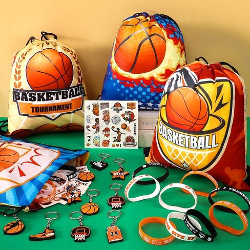 12 Set Basketball Party Favors Sports Birthday Supplies Drawstring Backpack Tattoo Sticker Toy Team Gift Adult Goodie Bag Stuffers Basketball Themed Party Favors in Saudi Arabia