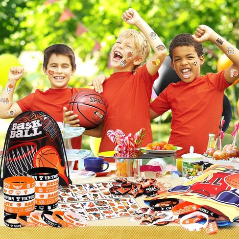 12 Set Basketball Party Favors Sports Birthday Supplies Drawstring Backpack Tattoo Sticker Toy Team Gift Adult Goodie Bag Stuffers Basketball Themed Party Favors in Saudi Arabia