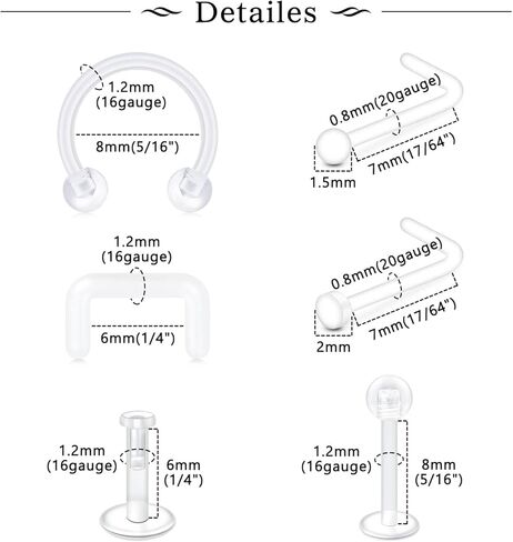 37PCS Clear Piercing Retainers For Work, Plastic Bioflex Nose Rings Studs Belly Rings Septum Eyebrow Lip Cartilage Tragus Earring Retainer Industrial Bar Piercing Jewelry in Kuwait