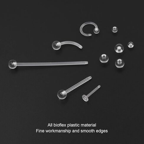 37PCS Clear Piercing Retainers For Work, Plastic Bioflex Nose Rings Studs Belly Rings Septum Eyebrow Lip Cartilage Tragus Earring Retainer Industrial Bar Piercing Jewelry in Kuwait