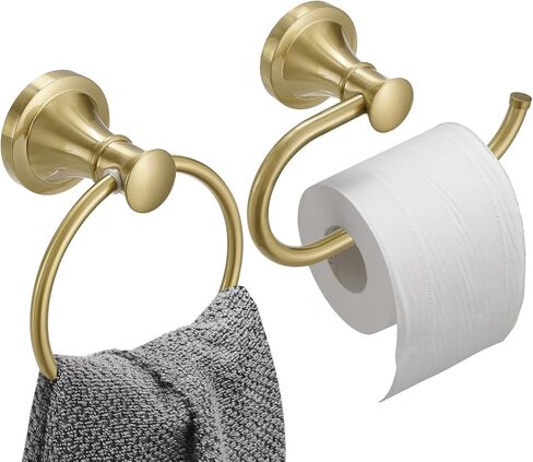 Hoimpro Oil Rubbed Bronze Towel Ring Toilet Paper Holder, Double Bathroom Hardware Set Fixtures Toilet Roll Tissue Holder, Hand Towel Bar Towel Rack Rv Accessories, Sus304 Stainless Steel, Wall Mount in Saudi Arabia