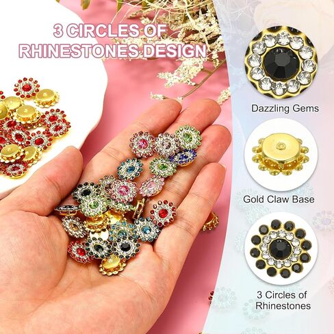 PATIKIL 100 Pcs Sew on Rhinestones, 14mm Flower Glass Rhinestones with Craft Gems Crystal Embellishments for Clothes Shoes Belt DIY Crafting Decoration, Black in Saudi Arabia