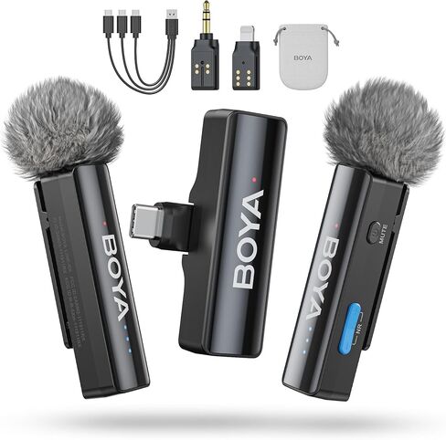 BOYA BOYALINK 2 A1 (1TX+3RX Adapter) Wireless Lavalier Microphone for iPhone Camera Android, Clip on Mic, 48 KHz 24 Bit, 6mm Mic, 1000ft, Noise Cancelling, Mini Lapel Mic USB-C/Lightning/3.5mm TRS in Kuwait