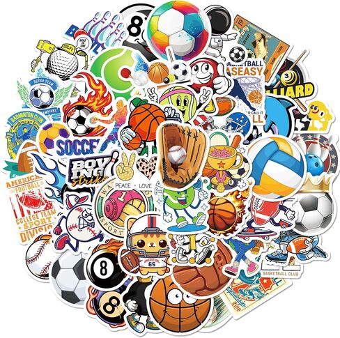 100 Pack Sports Stickers, Sports Football Soccer Baseball Basketball Party Favors, Sports Ball Stickers for Water Bottles Laptop, Birthday Decorations in Saudi Arabia