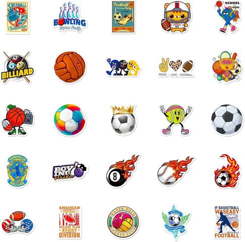 100 Pack Sports Stickers, Sports Football Soccer Baseball Basketball Party Favors, Sports Ball Stickers for Water Bottles Laptop, Birthday Decorations in Saudi Arabia