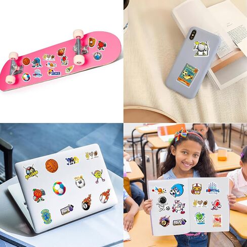 100 Pack Sports Stickers, Sports Football Soccer Baseball Basketball Party Favors, Sports Ball Stickers for Water Bottles Laptop, Birthday Decorations in Saudi Arabia