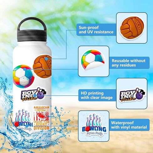 100 Pack Sports Stickers, Sports Football Soccer Baseball Basketball Party Favors, Sports Ball Stickers for Water Bottles Laptop, Birthday Decorations in Saudi Arabia