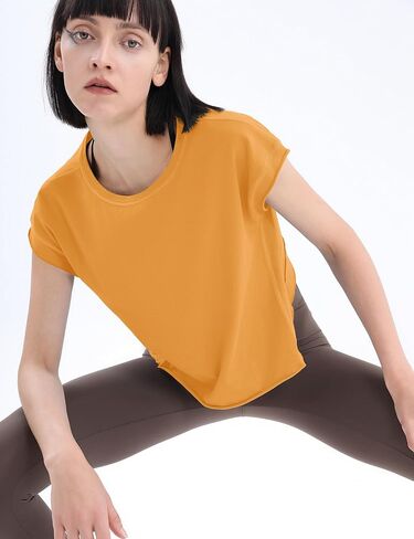 Loovoo Women's Open Back Workout Crop Tops Short Sleeve Yoga Shirts Cute Athletic Running Casual Backless Top Loose Fit in Kuwait