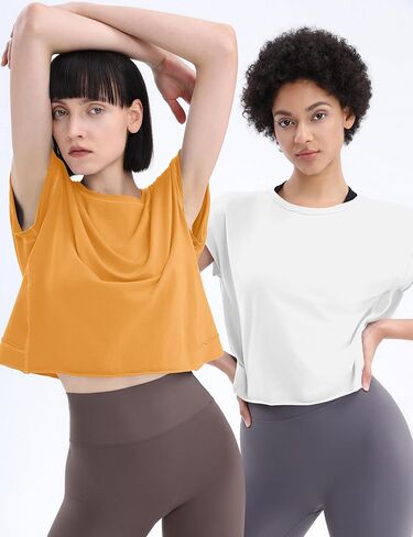 Loovoo Women's Open Back Workout Crop Tops Short Sleeve Yoga Shirts Cute Athletic Running Casual Backless Top Loose Fit in Kuwait