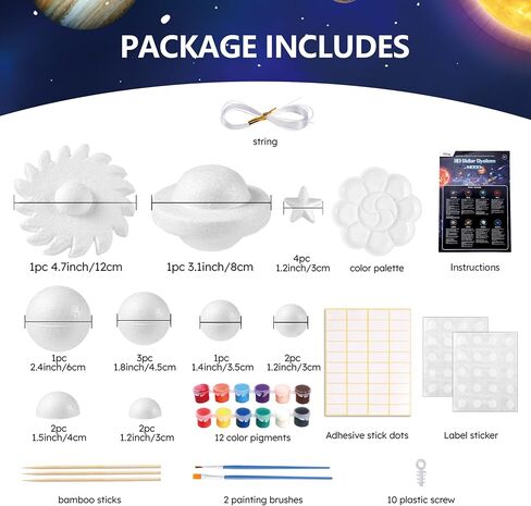 Pllieay Solar System Model Kit, Solar System Foam Ball Kit for Kids Science Project, Includes Small Light String, Foam Cylinder, Mixed Sized Foam Balls, Solar System Track Sticker and Bamboo Sticks in Kuwait