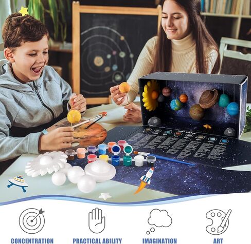 Pllieay Solar System Model Kit, Solar System Foam Ball Kit for Kids Science Project, Includes Small Light String, Foam Cylinder, Mixed Sized Foam Balls, Solar System Track Sticker and Bamboo Sticks in Kuwait