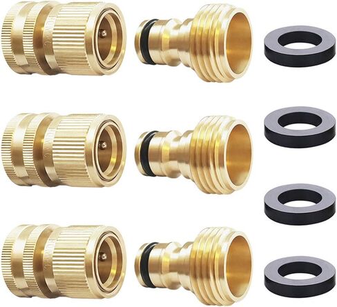 HQMPC Garden Hose Quick Connect Solid Brass Quick Connector Garden Hose Fitting Water Hose Connectors Garden Hose Disconnect 3/4 inch GHT (2Sets) (2Female+2Male) in Kuwait