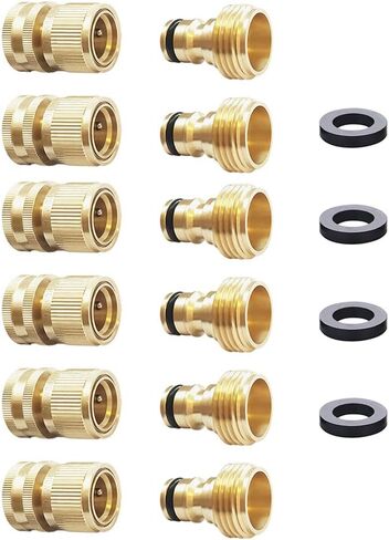 HQMPC Garden Hose Quick Connect Solid Brass Quick Connector Garden Hose Fitting Water Hose Connectors Garden Hose Disconnect 3/4 inch GHT (2Sets) (2Female+2Male) in Kuwait