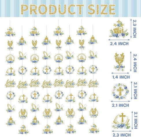 8 Pcs First Holy Communion Hanging Garland Banner for First Communion Decorations- God Bless Hanging Ceiling Decor Baptism Garland Streamers for Boys Girls Party Supplies (Green) in Kuwait