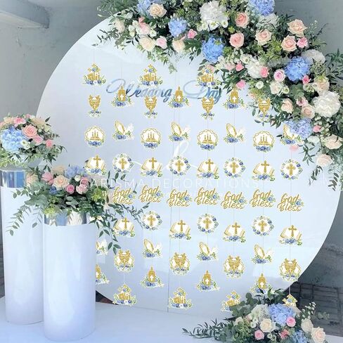 8 Pcs First Holy Communion Hanging Garland Banner for First Communion Decorations- God Bless Hanging Ceiling Decor Baptism Garland Streamers for Boys Girls Party Supplies (Green) in Kuwait