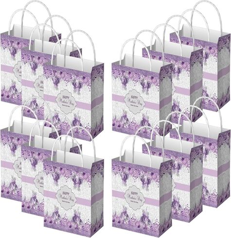 24 PCS حقائب هدايا الأم Happy Mother's Candy أكياس حلوى مع مقابض حقيبة ورقية تصميم الأزهار الأرجواني للنساء للنساء الذكرى السنوية لحفل أعياد عيد ميلاد الصندوق 3.1 × 5.9 × 11 بوصة in Saudi Arabia