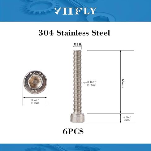 M10x1.5 Bolt, M10x 40mm Socket Head Cap Screws Metric, Allen Socket Drive, 304 Stainless Steel (A2-70), Full Thread, Bright Finish, Machine Thread, Quantity 10 in Saudi Arabia