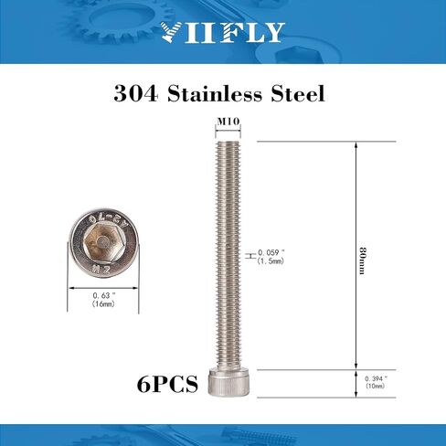M10x1.5 Bolt, M10x 40mm Socket Head Cap Screws Metric, Allen Socket Drive, 304 Stainless Steel (A2-70), Full Thread, Bright Finish, Machine Thread, Quantity 10 in Saudi Arabia