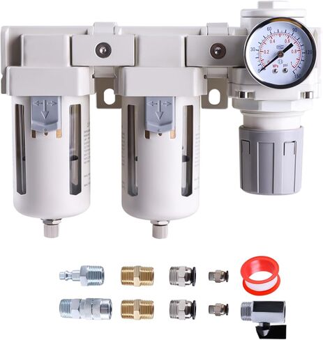 DFR-03 3/8 Inch NPT Air Drying System Double Air Filters AF3000+AF3000+AR3000-03, Air Pressure Regulator Combo, Semi-Auto Drain, Poly Bowl, 0-150 PSI Gauge in Saudi Arabia