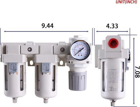 DFR-03 3/8 Inch NPT Air Drying System Double Air Filters AF3000+AF3000+AR3000-03, Air Pressure Regulator Combo, Semi-Auto Drain, Poly Bowl, 0-150 PSI Gauge in Saudi Arabia