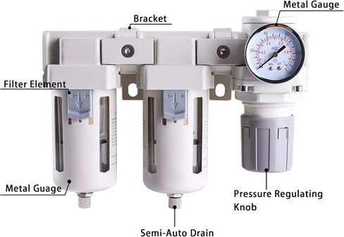 DFR-03 3/8 Inch NPT Air Drying System Double Air Filters AF3000+AF3000+AR3000-03, Air Pressure Regulator Combo, Semi-Auto Drain, Poly Bowl, 0-150 PSI Gauge in Saudi Arabia