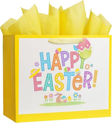 Bobobag 16" Large Easter Gift Bag with Tissue Paper and Handles for kids, Easter Egg Hunts in Saudi Arabia