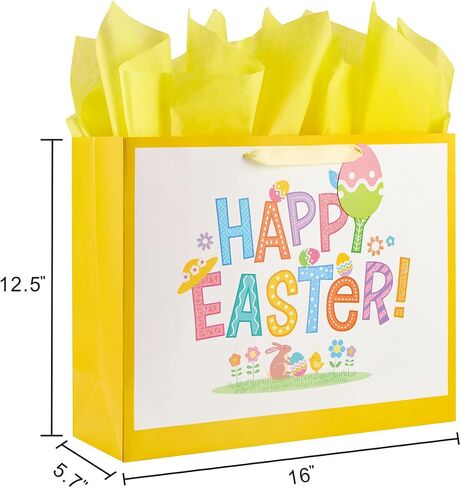 Bobobag 16" Large Easter Gift Bag with Tissue Paper and Handles for kids, Easter Egg Hunts in Saudi Arabia