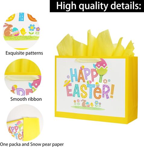 Bobobag 16" Large Easter Gift Bag with Tissue Paper and Handles for kids, Easter Egg Hunts in Saudi Arabia