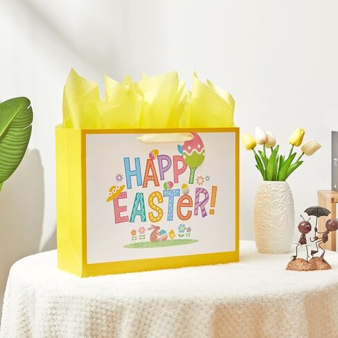 Bobobag 16" Large Easter Gift Bag with Tissue Paper and Handles for kids, Easter Egg Hunts in Saudi Arabia