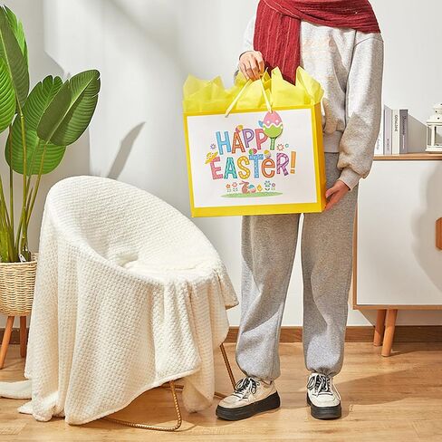 Bobobag 16" Large Easter Gift Bag with Tissue Paper and Handles for kids, Easter Egg Hunts in Saudi Arabia