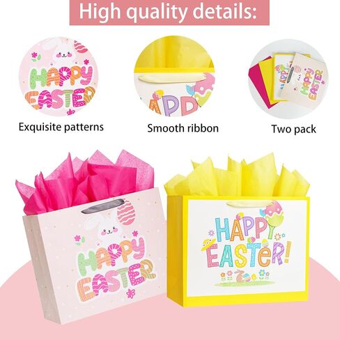 Bobobag 16" Large Easter Gift Bag with Tissue Paper and Handles for kids, Easter Egg Hunts in Saudi Arabia