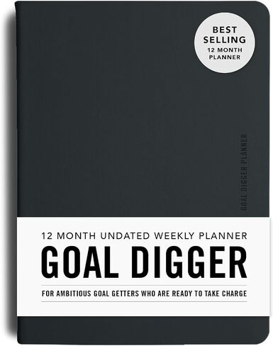 Mi Goals Undated 12 Month Goal Digger Weekly Planner - Reinforce Positive Habits, Practice Gratitude and Encourage Mindfulness - 280 Page Undated Planner and Journal, Black B5 (‎6.9 x 9.8 Inches) in Saudi Arabia