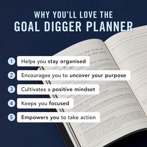 Mi Goals Undated 12 Month Goal Digger Weekly Planner - Reinforce Positive Habits, Practice Gratitude and Encourage Mindfulness - 280 Page Undated Planner and Journal, Black B5 (‎6.9 x 9.8 Inches) in Saudi Arabia