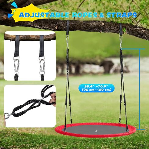 أرجوحة شجرة الصحن للبالغين والأطفال ، تقلبات مستديرة كبيرة بحجم 60 بوصة لأرجواني في الهواء الطلق والداخلية ، ودائرة الأرجوحة الثقيلة مع 700 رطل ، وتناوب 360 درجة ، و 900 د أوكسفورد ، 2 مساءً أشرطة معلقة-صفراء in Kuwait