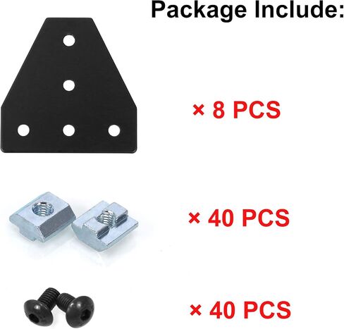 8pcs 2040 Corner Bracket T Shaped 12-Hole, 2040 Connector, 2040 Accessories for 2040 Extrusion Hardware Black in Saudi Arabia