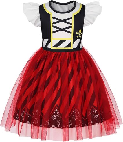 HenzWorld Girls Princess Dress Short Flutter Sleeve Tulle Costume Dress up Toddler Kids Halloween Cosplay Theme Party Outfit in Kuwait