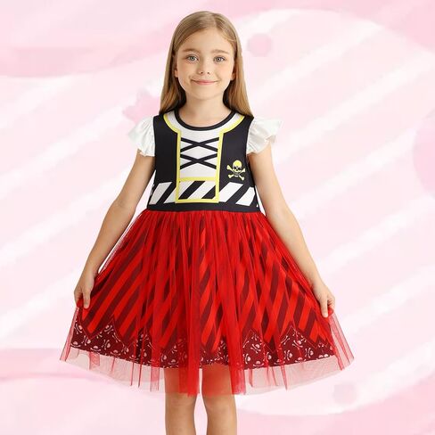 HenzWorld Girls Princess Dress Short Flutter Sleeve Tulle Costume Dress up Toddler Kids Halloween Cosplay Theme Party Outfit in Kuwait