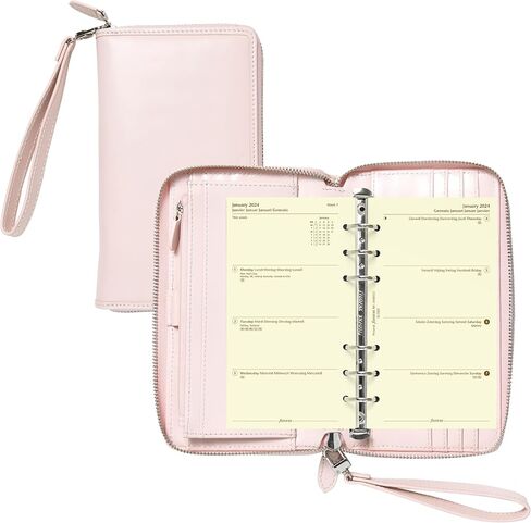 Filofax Malden Zip Organizer, Personal Compact Size, Pink - Tactile, Full-Grain Buffalo Leather, Six Rings, Cotton Cream Week-to-View Calendar Diary, Multilingual, 2025 (C022631-25) in Saudi Arabia