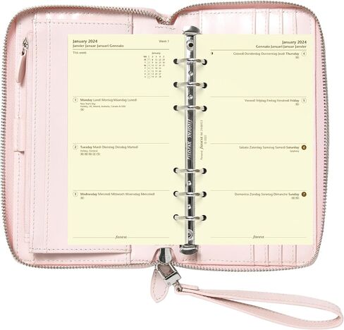 Filofax Malden Zip Organizer, Personal Compact Size, Pink - Tactile, Full-Grain Buffalo Leather, Six Rings, Cotton Cream Week-to-View Calendar Diary, Multilingual, 2025 (C022631-25) in Saudi Arabia
