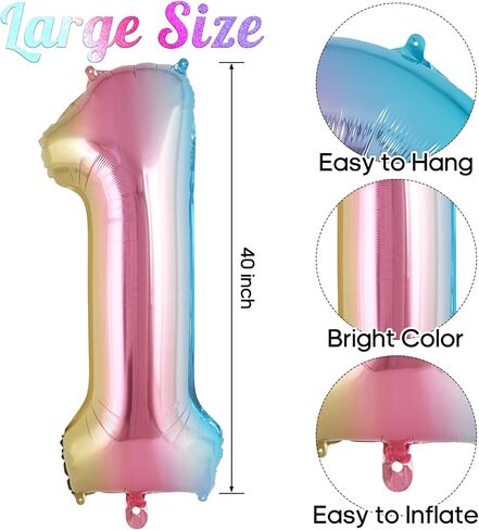 Rainbow Gradient Number 6 Balloon, 40 Inch Big Large Foil Number Balloons, Jumbo Mylar Number 6 Balloons for 6 Year Old Birthday Party Decorations Supplies Anniversary Celebration in Saudi Arabia