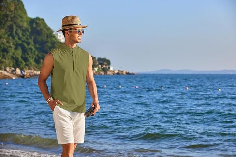 قمصان شاطئ بدون أكمام من COOFANDY للرجال قمصان صيفية بدون أكمام كاجوال Henley Tank Top in Kuwait