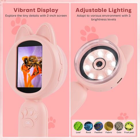Mia Kids Microscope, Mini Digital Microscope for Kids with 2'' IPS Screen, Handheld Mini Scope Educational Science Toy Kit, Christmas/Birthday Gifts for Kids Aged 3-12 (Blue) in Saudi Arabia