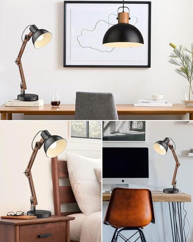 ELYONA White Desk Lamp with Wireless Charger, Solid Wood Table Lamp with USB C Charging Port, Swing Arm Reading Task Light with 5W LED Bulb for College Dorm, Office, Living Room, Bedroom, Farmhouse in Saudi Arabia
