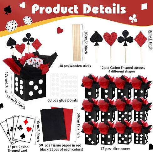 12 Sets Casino Party Decorations Casino Night Table Party Toppers Paper Poker Table Centerpieces with Black Dice Box Poker Cutouts and Sticks for Night Decor Birthday in Saudi Arabia