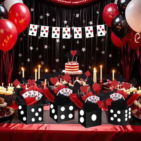 12 Sets Casino Party Decorations Casino Night Table Party Toppers Paper Poker Table Centerpieces with Black Dice Box Poker Cutouts and Sticks for Night Decor Birthday in Saudi Arabia