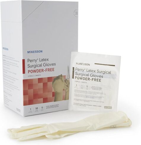 McKesson Perry Latex Surgical Gloves [50 Pairs] Sterile, Disposable, Powder-Free, Professional Medical and Healthcare, Size 7.5, Cream in Kuwait