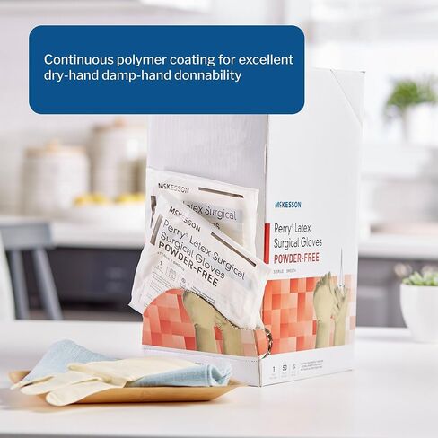 McKesson Perry Latex Surgical Gloves [50 Pairs] Sterile, Disposable, Powder-Free, Professional Medical and Healthcare, Size 7.5, Cream in Kuwait