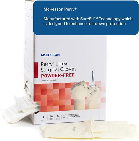 McKesson Perry Latex Surgical Gloves [50 Pairs] Sterile, Disposable, Powder-Free, Professional Medical and Healthcare, Size 7.5, Cream in Kuwait