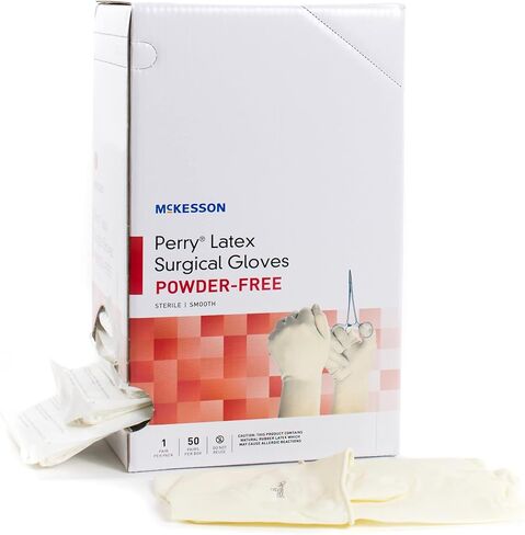McKesson Perry Latex Surgical Gloves [50 Pairs] Sterile, Disposable, Powder-Free, Professional Medical and Healthcare, Size 7.5, Cream in Kuwait